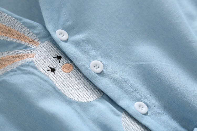 Women's Rabbit Embroidery Blue Cotton Dress Women's Rabbit Embroidery Blue Cotton Dress