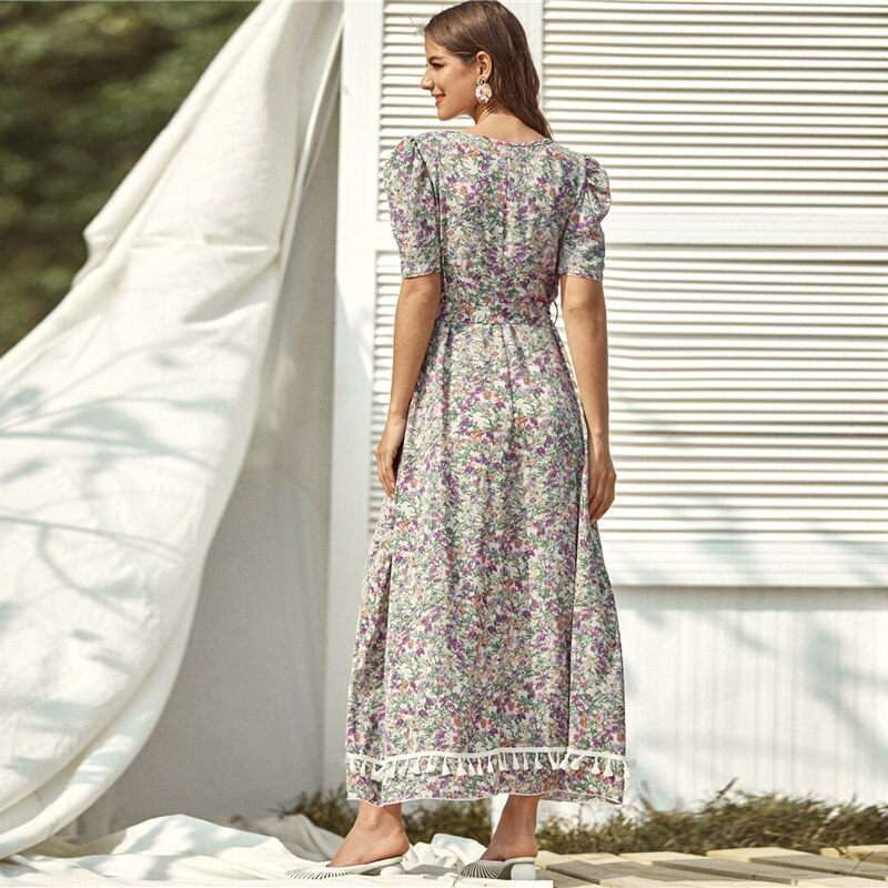 Floral Printed Belted Maxi Dress for Women Floral Printed Belted Maxi Dress for Women