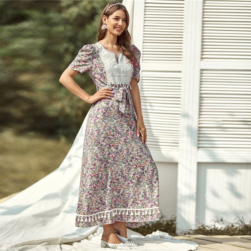 Floral Printed Belted Maxi Dress for Women Floral Printed Belted Maxi Dress for Women