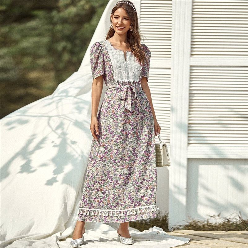 Floral Printed Belted Maxi Dress for Women Floral Printed Belted Maxi Dress for Women