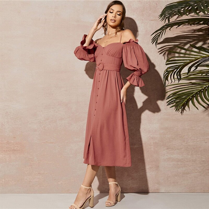 Women's Pink Off-Shoulder Dress Women's Pink Off-Shoulder Dress