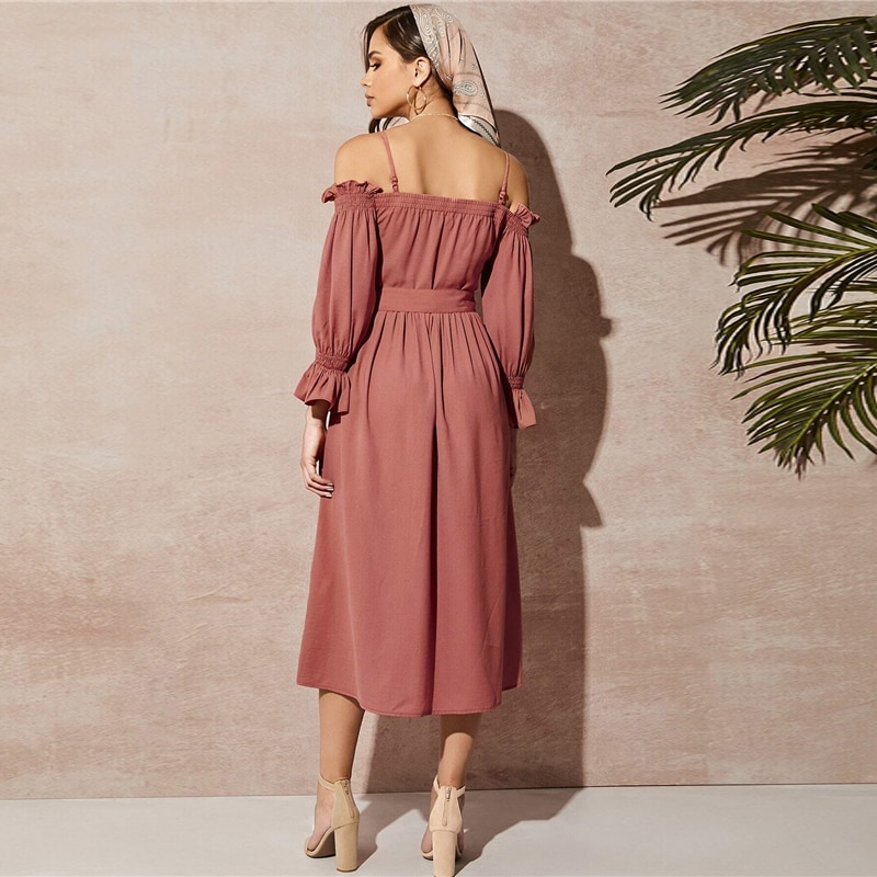 Women's Pink Off-Shoulder Dress Women's Pink Off-Shoulder Dress